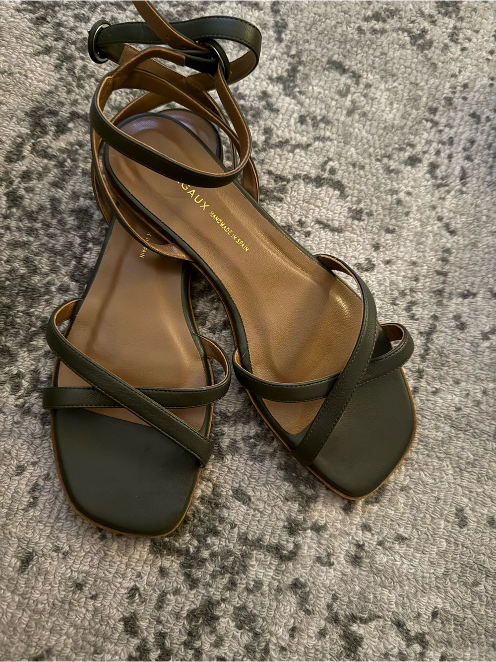 Margaux The Flat Sandal in green leather.  NEW without box.